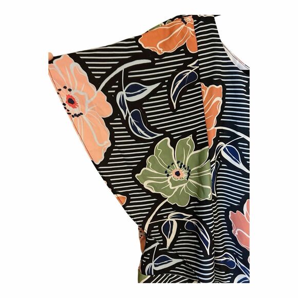 E17 Eloquii Striped Floral Toe Keyhole Back Midi Dress NWT Flutter Sleeve Sz 16 - Picture 2 of 8